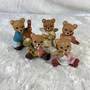 HOMCO #1422 Set of 5 Bear Musicians Porcelain Figurines Flute Trumpet Violin